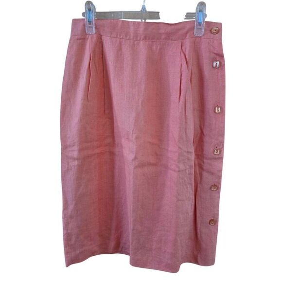 Vintage S.K. & Co. Pink Linen Midi Skirt Button Accents fairycore cottagecore - Picture 1 of 6